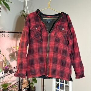 Pacific Crest Flannel Shirt Jacket Hooded Plaid Lined Mens Size M